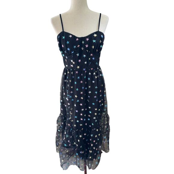 Betsey Johnson Rainbow Star Tulle Mesh Midi Dress Whimsigoth Size 8 - Picture 2 of 8